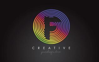 design do logotipo da letra f com formas circulares coloridas do arco-íris. logotipo da carta vibrante. vetor