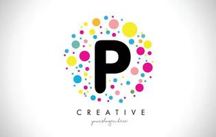 design de logotipo de carta de pontos de bolha p com bolhas coloridas criativas. vetor