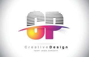 Projeto do logotipo da letra cp cp com linhas criativas e swosh na cor roxa do pincel. vetor