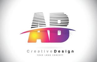 design do logotipo da letra ab ab com linhas criativas e swosh na cor roxa do pincel. vetor