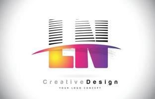 Design de logotipo ln ln carta com linhas criativas e swosh na cor roxa do pincel. vetor