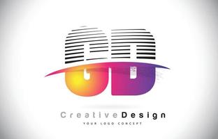 Projeto do logotipo da letra gd gd com linhas criativas e swosh na cor roxa do pincel. vetor