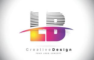 design de logotipo de letra lb lb com linhas criativas e swosh na cor roxa do pincel.