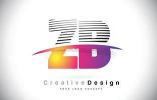 zb zb letter logo design com linhas criativas e swosh na cor roxa do pincel. vetor
