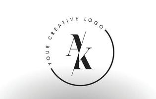 design de logotipo de carta ak serif com corte criativo cruzado. vetor