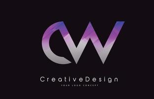 design do logotipo da letra cw. textura roxa ícone criativo letras modernas logotipo de vetor. vetor