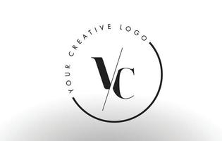 design de logotipo de carta com serifa vc com corte interseccionado criativo. vetor