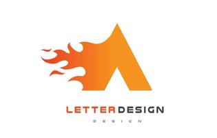 um design de logotipo de chama de carta. conceito de rotulação do logotipo de fogo. vetor