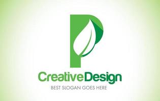 logotipo de design de letra p folha verde. logotipo de ilustração do ícone de letra de folha eco bio. vetor
