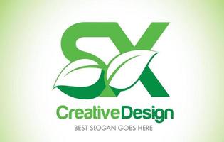 logotipo do projeto da letra da folha verde sx. logotipo de ilustração do ícone de letra de folha eco bio. vetor