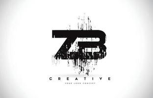 design de logotipo de letra zb zb grunge escova em ilustração vetorial de cores pretas. vetor