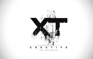 xt xt grunge escova design de logotipo em ilustração vetorial de cores pretas. vetor