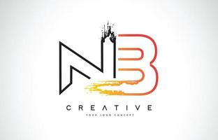 nb design de logotipo moderno criativo com cores laranja e preto. design de carta de traço de monograma. vetor