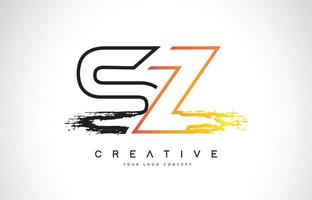 sz design de logotipo moderno criativo com cores laranja e preto. design de carta de traço de monograma. vetor