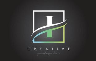 Eu letras design de logotipo com borda quadrada swoosh e design de ícone criativo. vetor