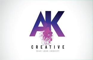 Design do logotipo da letra ak ak roxo com efeito líquido fluindo vetor