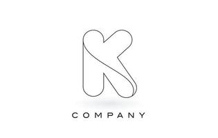 Logotipo da letra do monograma k com contorno preto fino do contorno do monograma. vetor de design de carta na moda moderna.