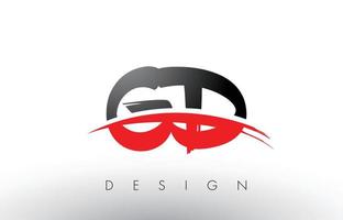 letras do logotipo do pincel gd gd com pincel swoosh vermelho e preto na frente vetor