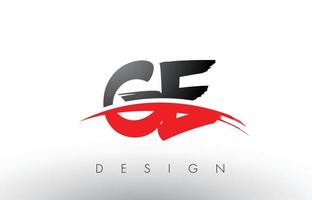 Letras do logotipo ge ge brush com pincel swoosh vermelho e preto na frente vetor