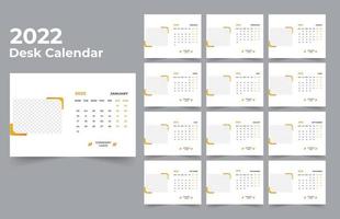 modelo de design de calendário de mesa 2022 conjunto de 12 meses, semana começa na segunda, design de papelaria, planejador de calendário vetor