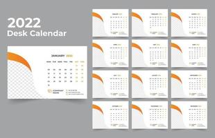 modelo de design de calendário de mesa 2022 conjunto de 12 meses, semana começa na segunda, design de papelaria, planejador de calendário vetor