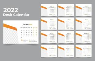 modelo de design de calendário de mesa 2022 conjunto de 12 meses, semana começa na segunda, design de papelaria, planejador de calendário vetor