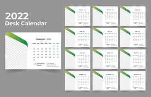 modelo de design de calendário de mesa 2022 conjunto de 12 meses, semana começa na segunda, design de papelaria, planejador de calendário vetor