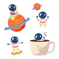 projete astronauta plano com diferentes poses vetor