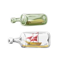 Navio pirata na garrafa, de carta, ilustração vetorial