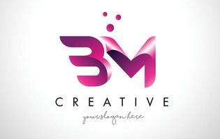 Design do logotipo da carta bm com cores roxas e pontos vetor