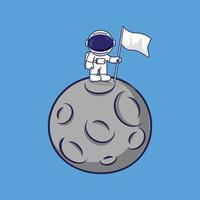 desenho animado astronauta acenando uma bandeira na lua