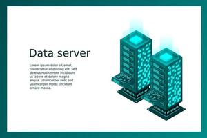 ilustração em vetor isométrica do datacenter. fundo abstrato do servidor de hospedagem 3d ou da sala do data center