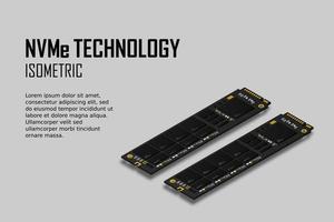 ilustração isométrica 3D realista de memória nvme express m.2, memória de acesso aleatório, componente de hardware de computador pessoal vetor