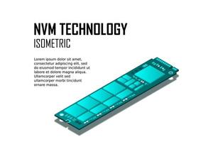 ilustração isométrica 3D realista de memória nvme express m.2, memória de acesso aleatório, componente de hardware de computador pessoal vetor