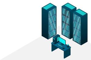 hospedagem na web e processamento de big data, rack de sala de servidores vetor