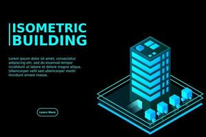 cidade inteligente ou conceito de vetor isométrico de edifício inteligente. planejamento urbano de cidade inteligente moderna e edifícios de infraestrutura de desenvolvimento