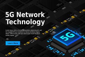 Ilustração do processador de rede 5g. internet móvel sem fio da próxima geração. micro chip futurista isométrico. ilustração de micro chip vetor