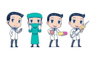 conjunto de doutor dos desenhos animados em diferentes poses. vetor