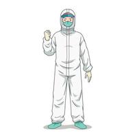 personagem de desenho animado do médico em roupas de proteção de segurança. vetor