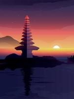 paisagem de bali com templo e pôr do sol vetor