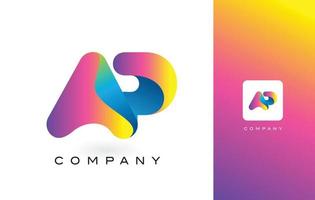 letra do logotipo ap com cores vibrantes e lindas do arco-íris. vetor de letras roxas e magenta na moda colorida.