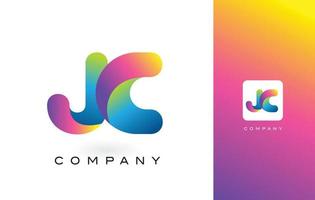 carta do logotipo jc com cores vibrantes e lindas do arco-íris. vetor de letras roxas e magenta na moda colorida.