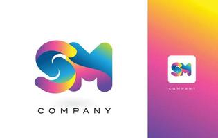 carta do logotipo sm com cores vibrantes e lindas do arco-íris. vetor de letras roxas e magenta na moda colorida.