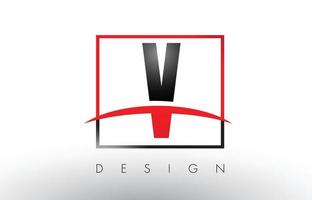 letras do logotipo v com cores vermelhas e pretas e swoosh. vetor