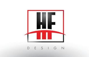 letras do logotipo hf hf com cores vermelhas e pretas e swoosh. vetor