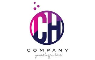 ch ch design do logotipo da letra do círculo com bolhas de pontos roxos vetor