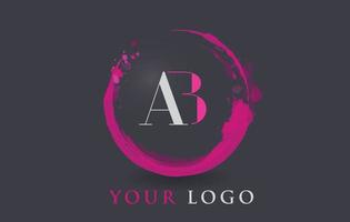 conceito de pincel de respingo roxo circular de logotipo de letra ab. vetor