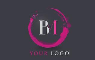 conceito de pincel de respingo roxo circular logotipo de carta bm. vetor
