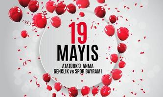 19 de maio comemoração do ataturk, dia da juventude e do desporto. o turco fala 19 mayis ataturku anma, genclik ve spor bayrami. cartão de saudação de feriado turco. ilustração vetorial vetor