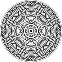 Mandala tribal, estilo de tatuagem polinésia havaiana, padrão redondo tribal boho inspirado na arte geométrica tradicional. ornamento de vetor de mandala boêmio em preto e branco, decoração de ioga, arte de parede